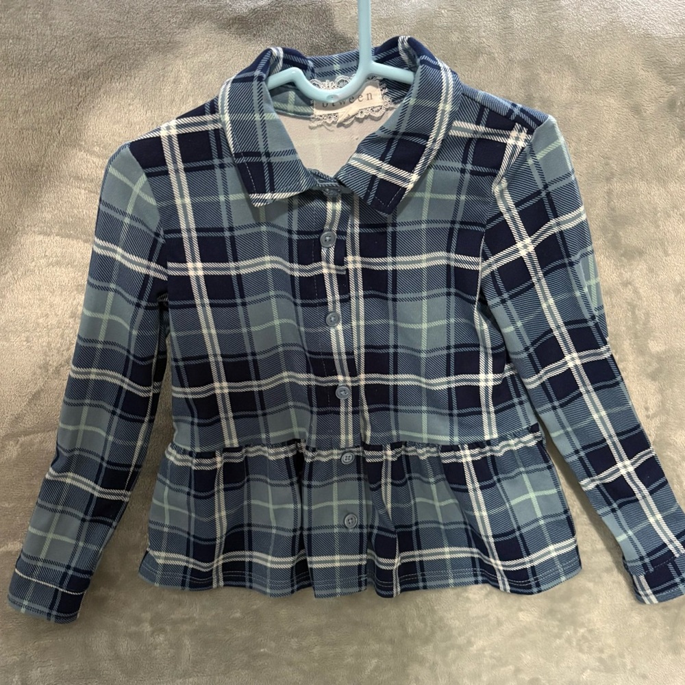 btween Blue and Green Button Down Shirt Casual Plaid
